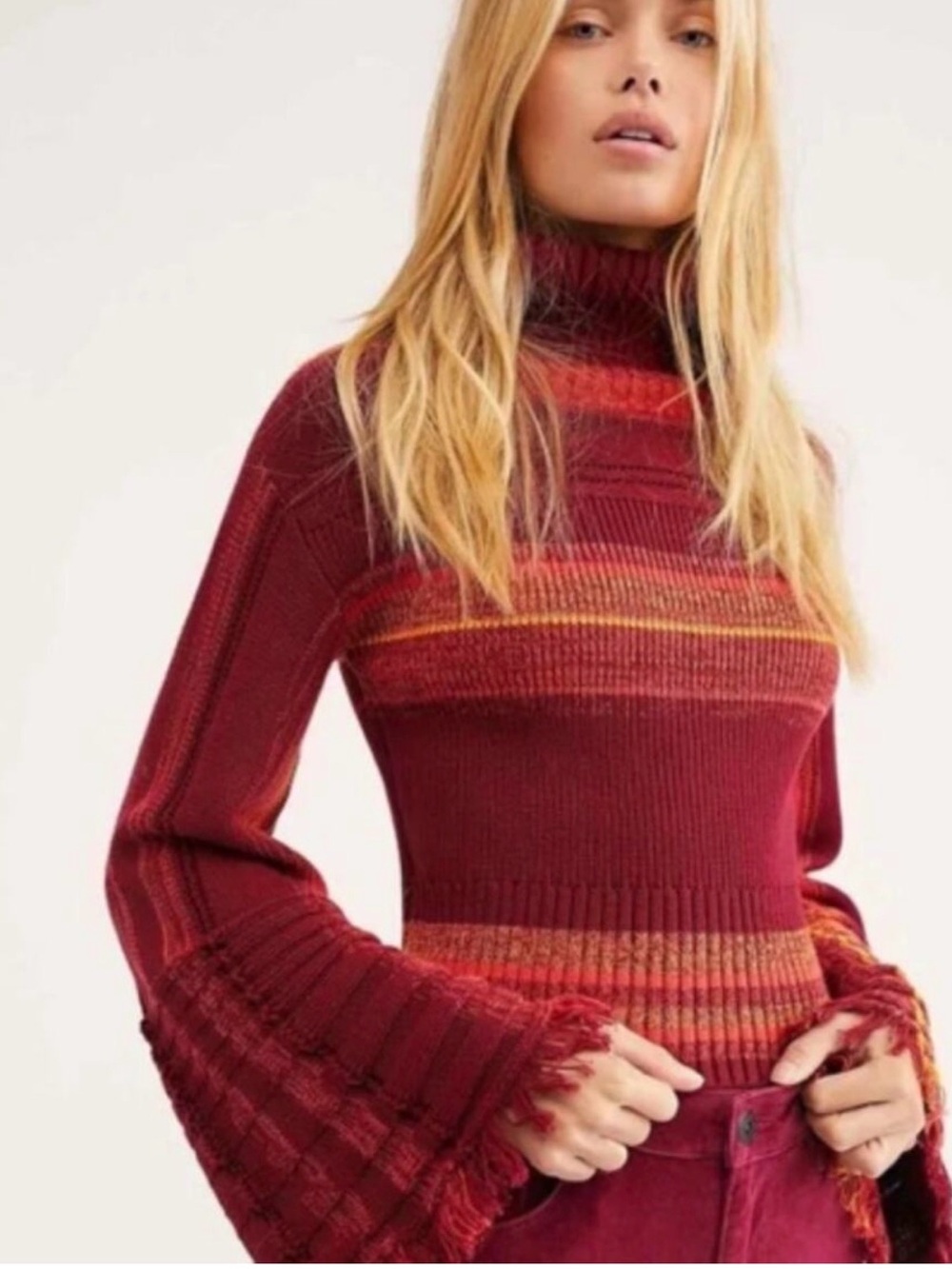 Free People Close to Me Pullover In Red/Berry Turtleneck Knit M